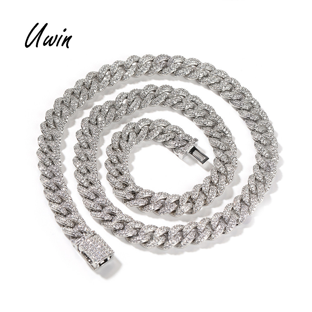 8mm Cuban Link Chain Encrypted Full Diamonds Necklace Bracelet Hip Hop ...