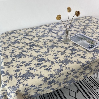 ►✘เกาหลี retro blue ดอกไม้ผ้าปูโต๊ะ ins สไตล์ niche rose ผ้าปิกนิกภาพพื้นหลังผ้าผ้าฝ้ายผ้าปูโต๊ะชา