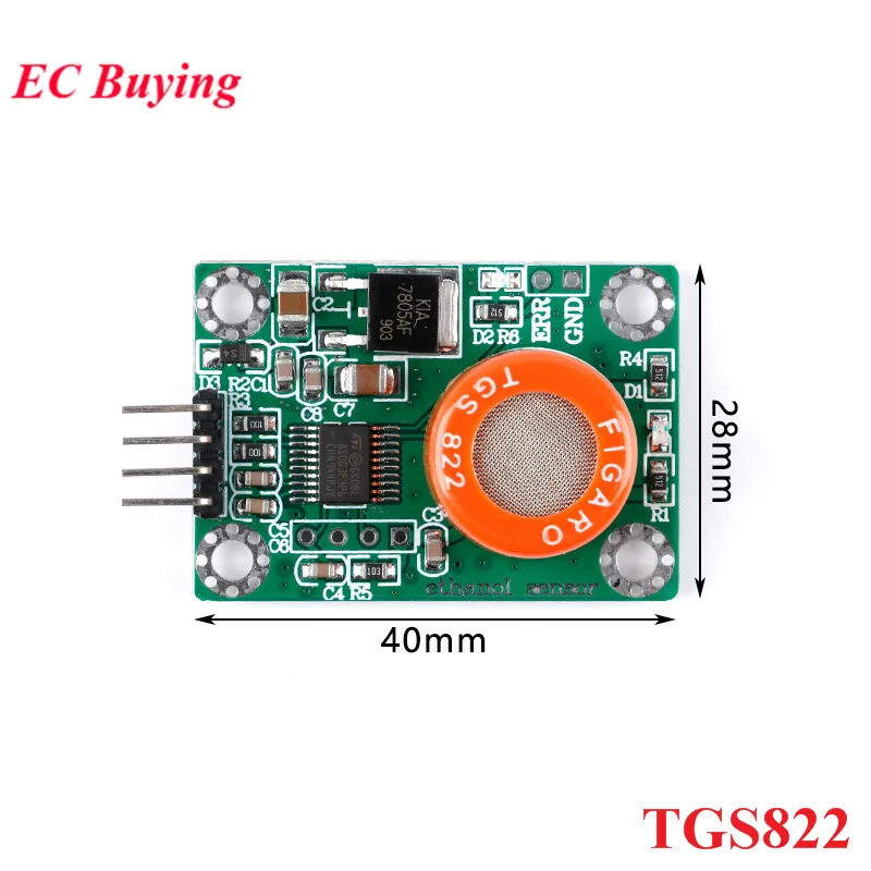 โมดูลเซ็นเซอร์ตรวจจับแอลกอฮอล์ TGS822 50-5000ppm เอาต์พุตพอร์ตอนุกรม ...