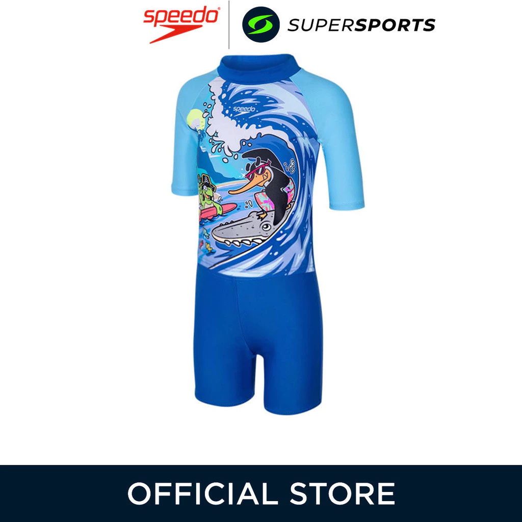 SPEEDO Learn to Swim Sun Protection ชุดรัชการ์ดเด็กผู้ชาย เซ็ตเสื้อแขนสั้นและกางเกงขาสั้น ผ้า Enduraflex กันแดด