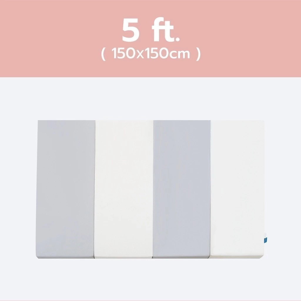 Bebeplay เบาะรองคลานเด็ก PU Premium เกาหลี สีเทา-ขาว หนา 4 ซม. พับได้ กันน้ำ