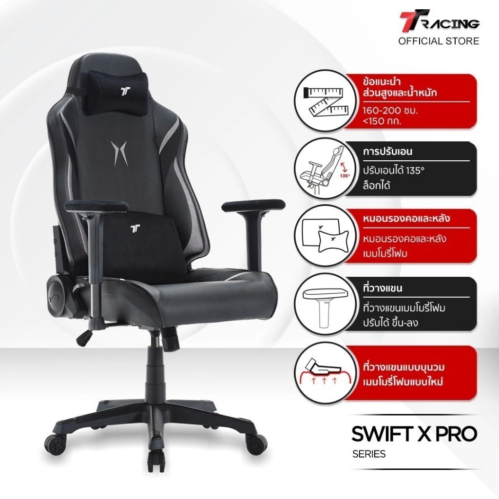 TTRacing Swift X Pro Gaming Chair เก้าอี้สำนักงาน เก้าอี้เกมมิ่ง - รับประกัน 2 ปี