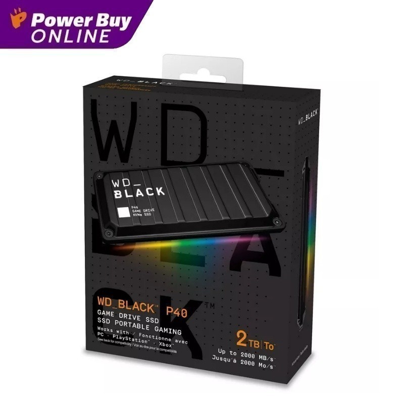 SSD Externe WD_BLACK P40 - 500 Go, Vitesse 2000 Mo/s, RGB, Résistant Aux Chocs, Pour PS5, Xbox, PC, Mac