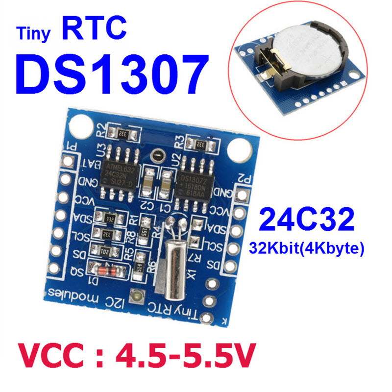 RTC I2C DS1307 clock + 24C32 memory module for arduino with battery ...