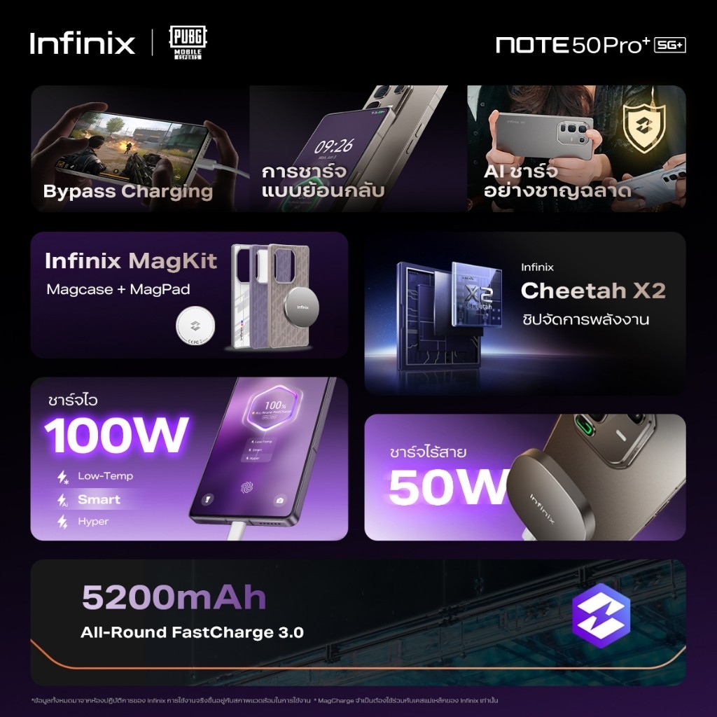 Infinix รุ่น X6856 NOTE 50 Pro+ 5G ชิปเซ็ต Dimensity 8350 ซูม 100X Periscope กันสั่น OIS ชาร์จเร็ว 100W ชาร์จไร้สาย 50W