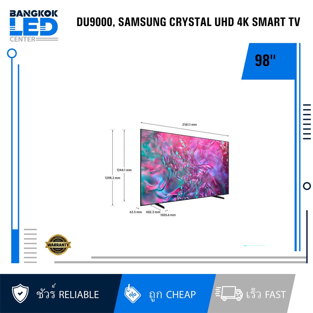 SAMSUNG 98" CRYSTAL UHD 4K DU9000 SMART TV (98DU9000) | Shopee Thailand