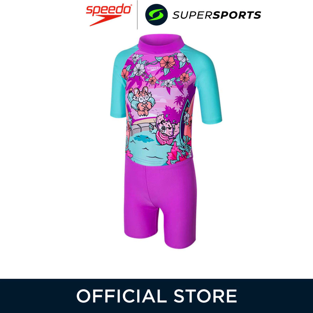 SPEEDO Learn to Swim Sun Protection ชุดรัชการ์ดเด็กผู้หญิง เซ็ตเสื้อแขนสั้นและกางเกงขาสั้น ผ้า Enduraflex กันแดด
