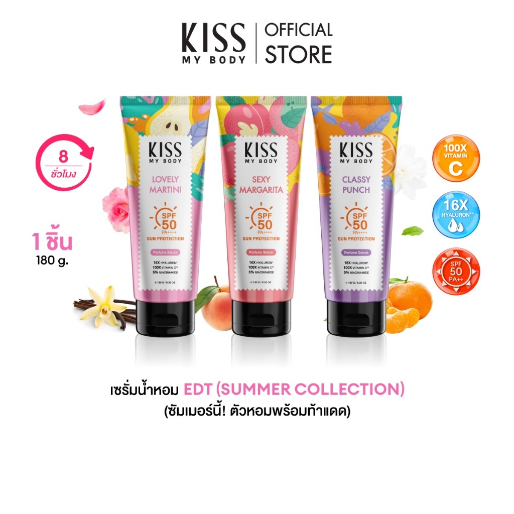 [Summer] Kiss My Body Perfume เซรั่มกันแดดน้ำหอม SPF50 PA++++​  180ml. (มีให้เลือก 3 กลิ่น)