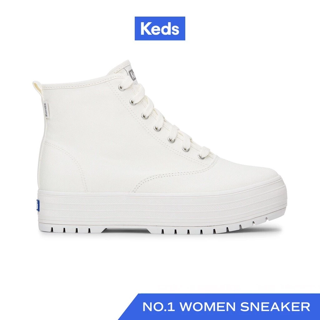 KEDS รองเท้าผ้าใบผู้หญิงแบบมีส้น รุ่น THE PLATFORM MID LUG CANVAS สีขาว (WF67376)
