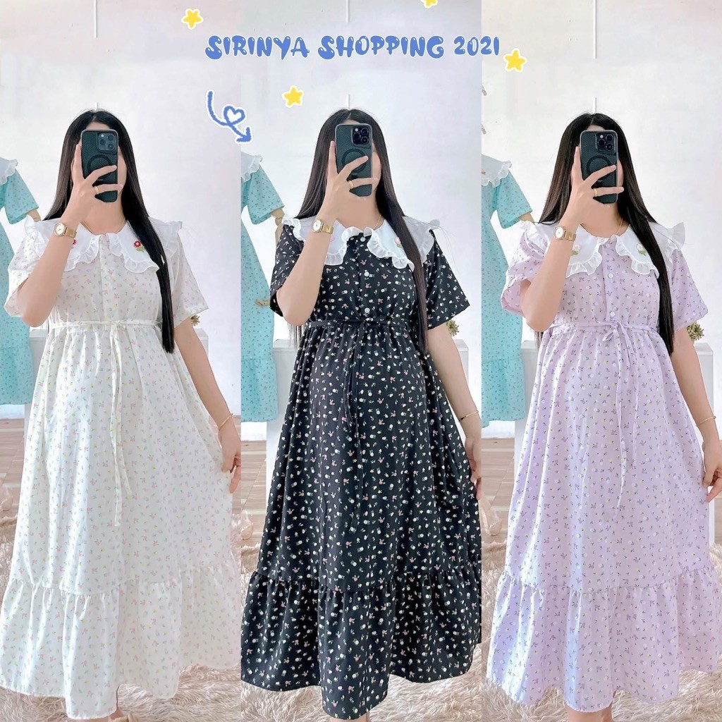 เดรสปกระบายขาวกระดุม ปักดอกไม้ (ผ้าไหมอิตาลี่) | Shopee Thailand