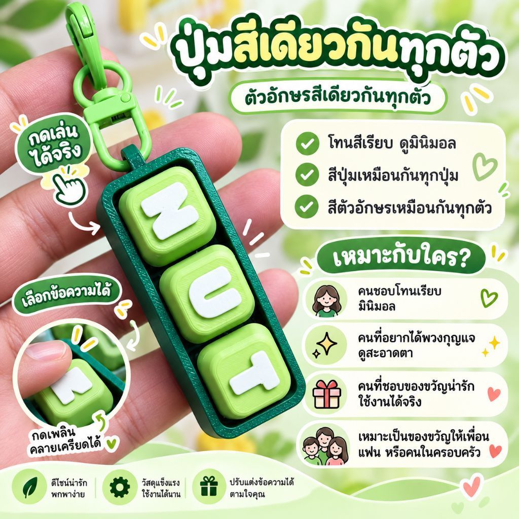 Clicker ทรง Diamond Mono Pop ปุ่มสีเดียว มินิมอล พวงกุญแจชื่อสั่งทำ กด ...