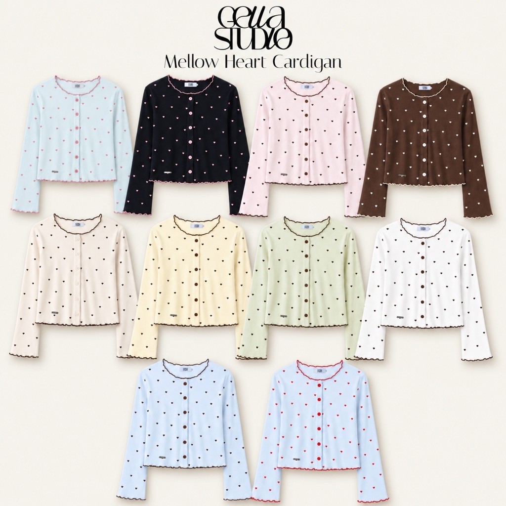 ️พร้อมส่ง ️ Mellow heart cardi (GELLA)-เสื้อคลุมแขนยาวกระดุมหน้าผ้าคอต ...