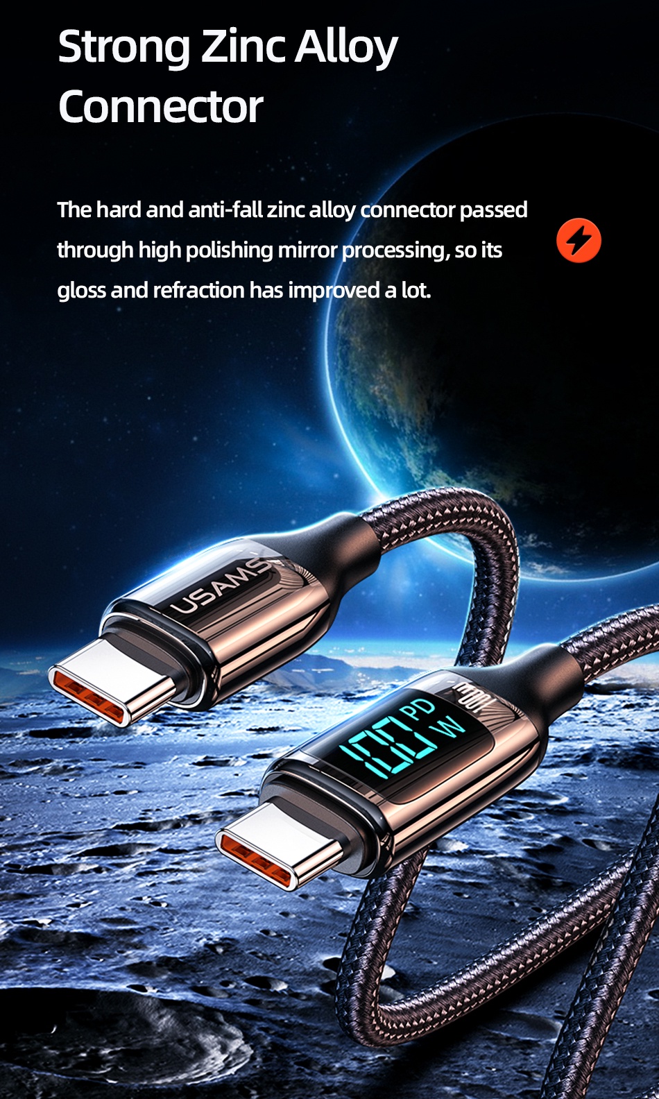 Usams PD 5A 100W คู่ USB-C LED สายเคเบิลข้อมูลการชาร์จอย่างรวดเร็ว จอ ...