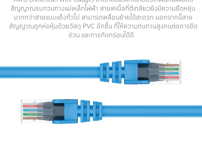 เกี่ยวกับ Belkin A3L980 สายแลน CAT6 แบบสำเร็จรูป เข้าหัวจากโรงงาน รองรับความเร็ว 1Gbps ความยาว 1 เมตร