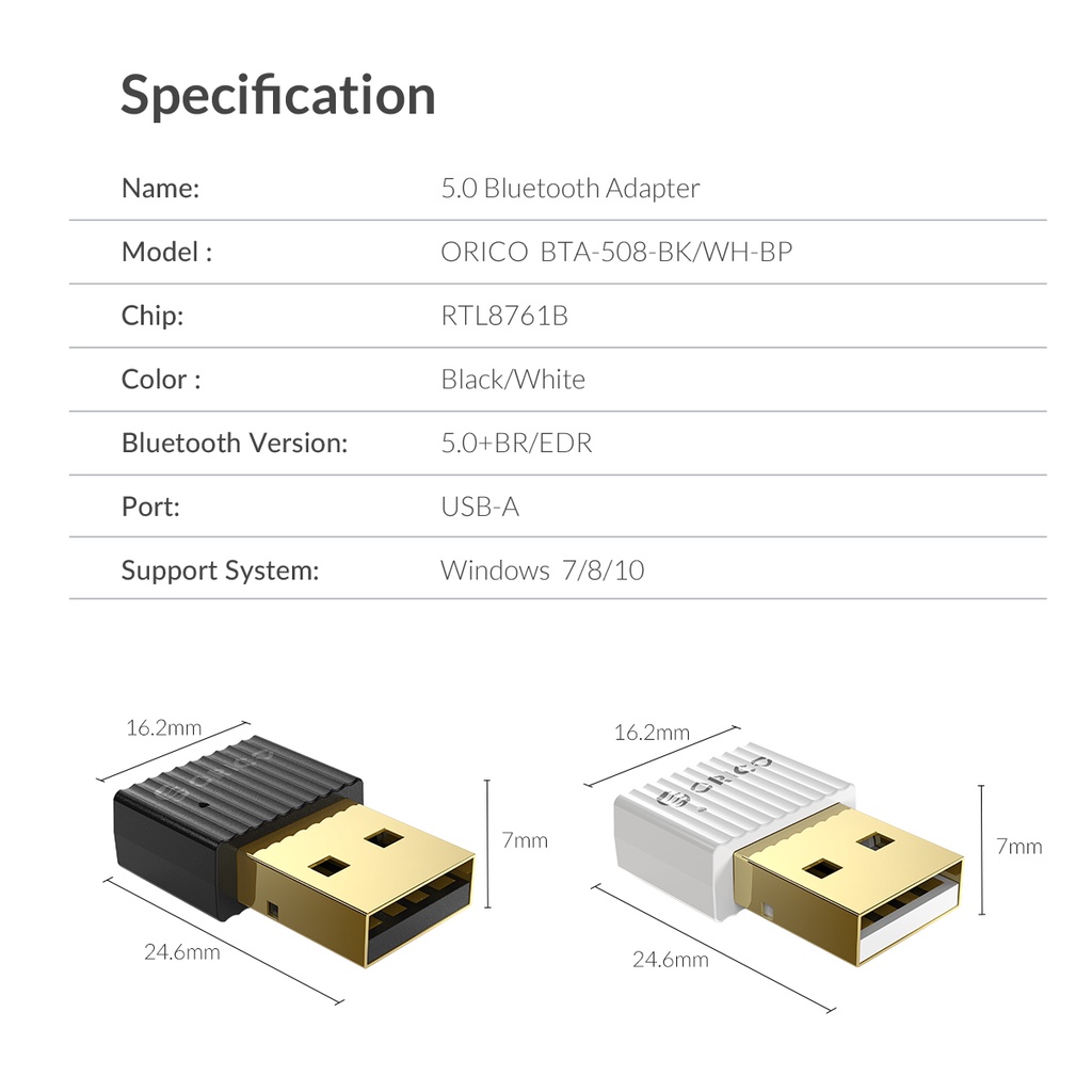 คำอธิบายเพิ่มเติมเกี่ยวกับ Orico อะแดปเตอร์รับส่งสัญญาณเสียงบลูทูธไร้สาย USB 4.0 5.0 aptx สําหรับลําโพง PC เมาส์ แล็ปท็อป (BTA-508)