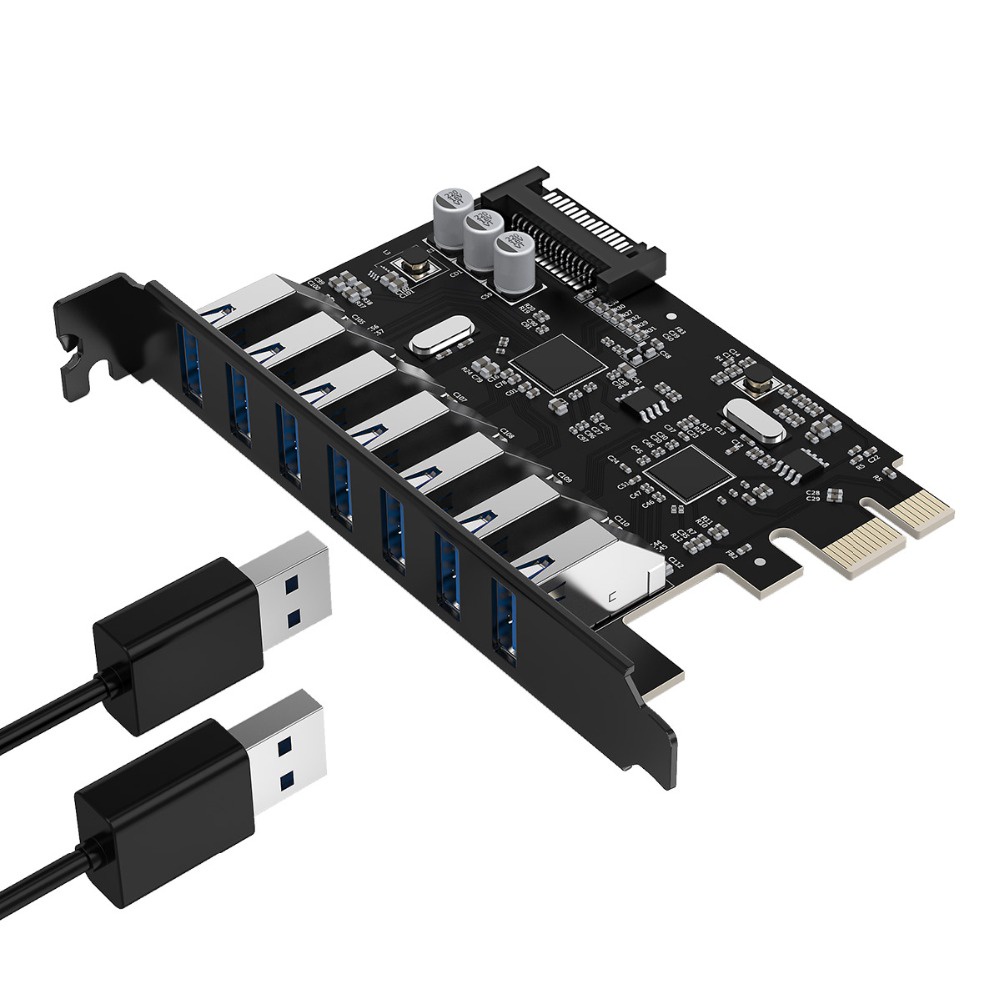รูปภาพเพิ่มเติมเกี่ยวกับ Orico SuperSpeed ชิปเซ็ต USB 3.0 7 พอร์ต PCI-E Express พร้อมตัวเชื่อมต่อพาวเวอร์ SATA 15pin PCIE Adapt VL805 และ VL812 (PVU3-7U-V1)