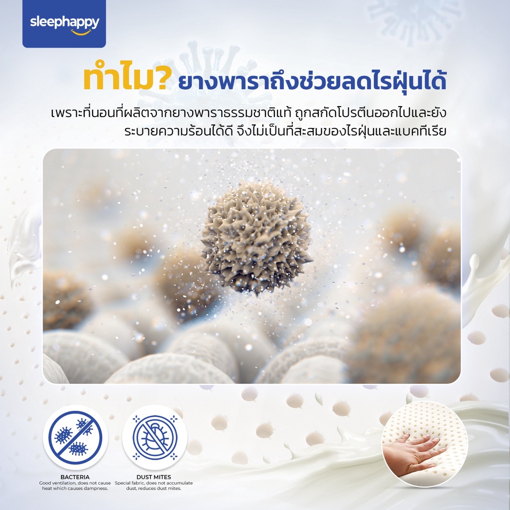 SleepHappy รุ่น Element ที่นอนยางพาราแท้ 100% หนา 9 นิ้ว ที่นอนเพื่อสุขภาพช่วยลดอาการปวดหลัง มีให้เลือกขนาด 3.5, 5, และ 6 ฟุต