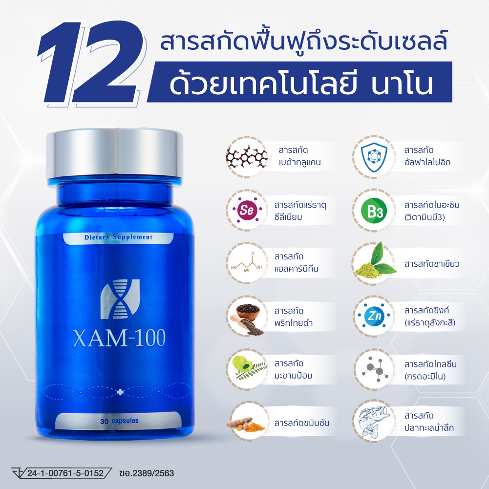 รูปภาพรายละเอียดของ XAM-100 ขนาด 1เดือน (30 แคปซูล) 2 กระปุกแถมฟรี POZ-B Postbiotics 1 กล่อง + Voucher มูลค่า 300.-