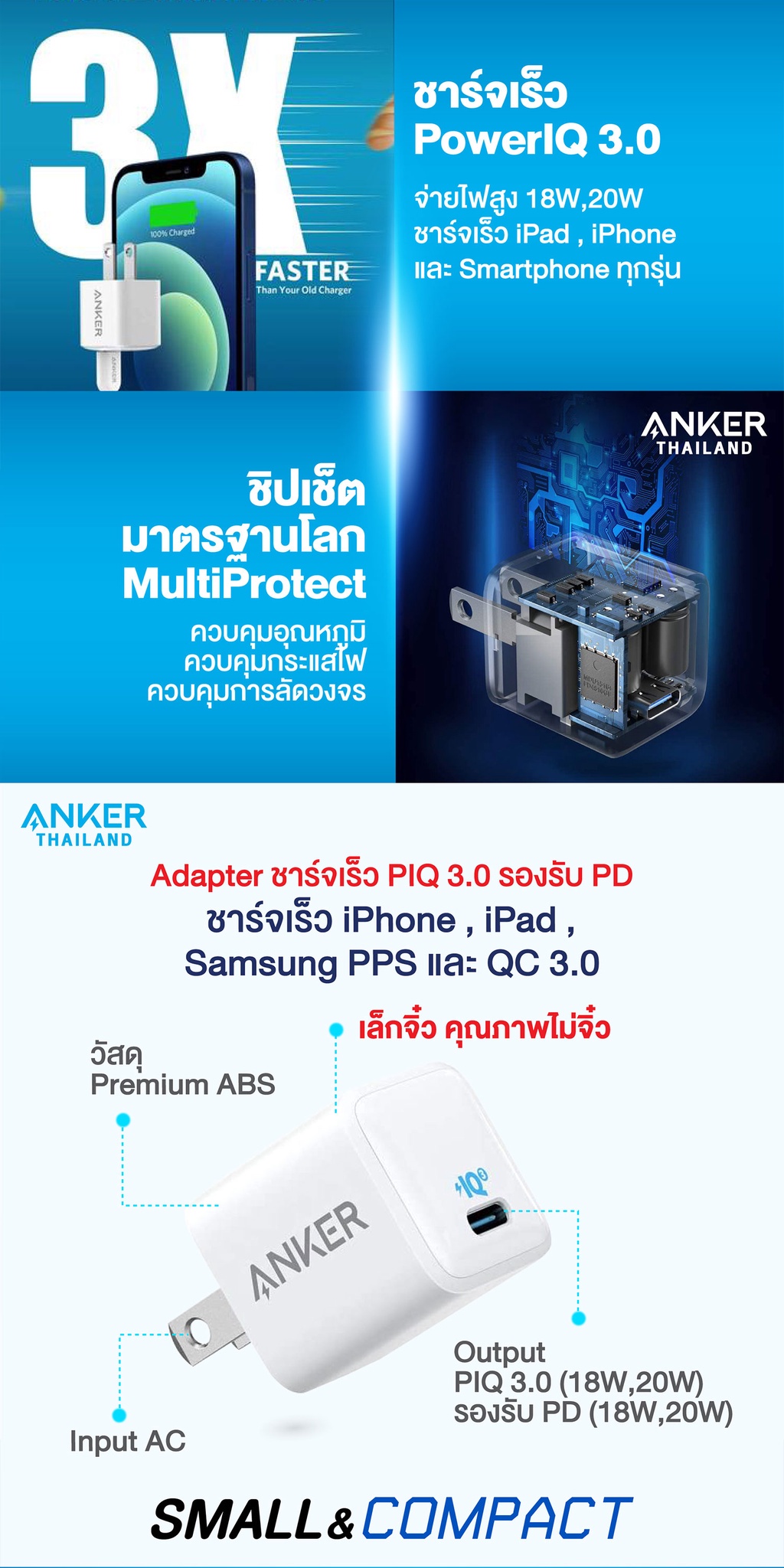 รายละเอียดเพิ่มเติมเกี่ยวกับ Anker หัวชาร์จเร็ว iPhone 14/13/12 (20W) PowerPort III Nano PIQ3.0 (PD+QC3.0) ชาร์จไว เล็กจิ๋ว รองรับอุปกรณ์ USB-C