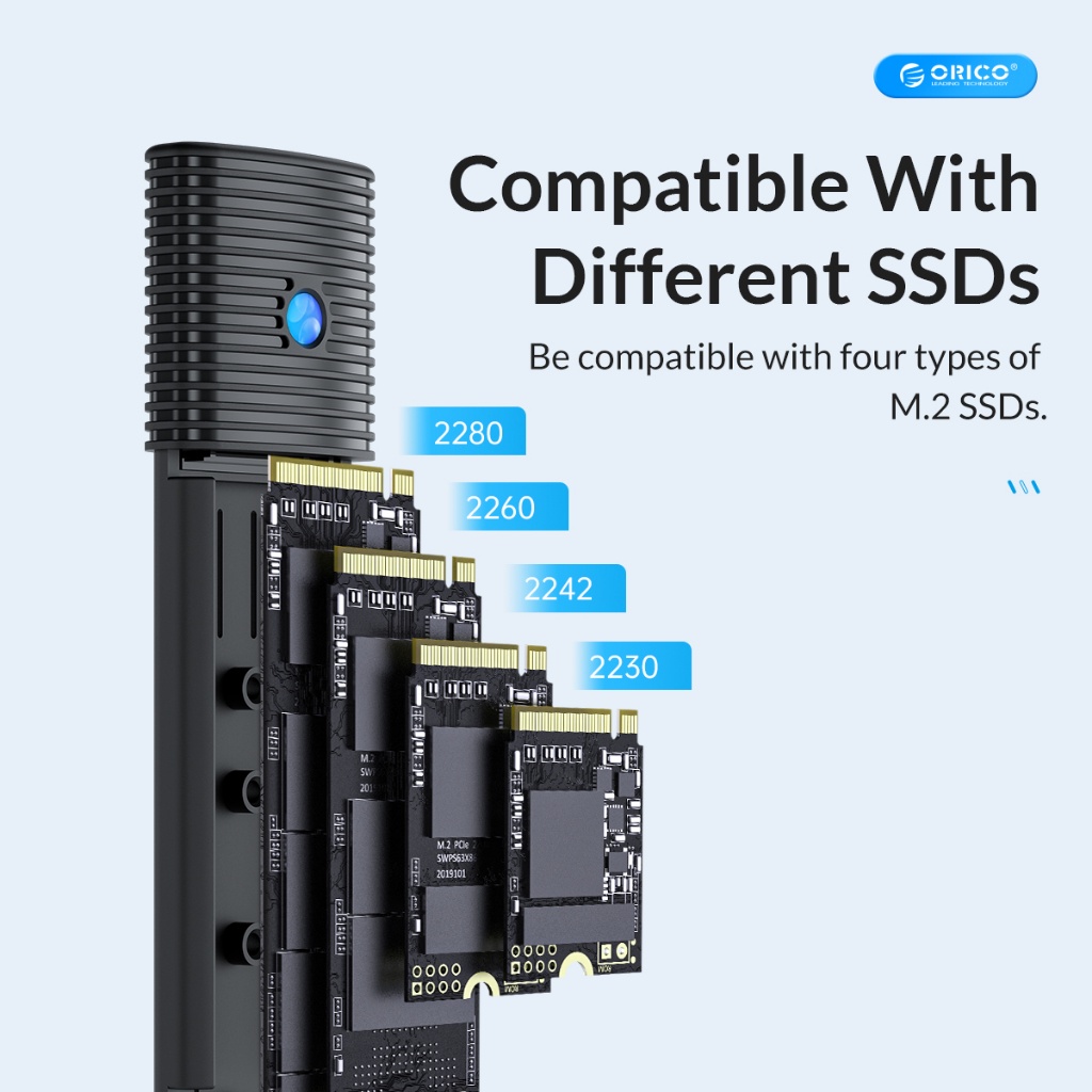 มุมมองเพิ่มเติมของสินค้า ORICO M.2 NVMe SSD Enclosure USB3.2 Gen2 Type-C 10Gbps PCIe SSD Case Compatible with NGFF NVME 2230/2242/2260/2280 SSD For Computer Laptop Phone Macbook (PWM2)