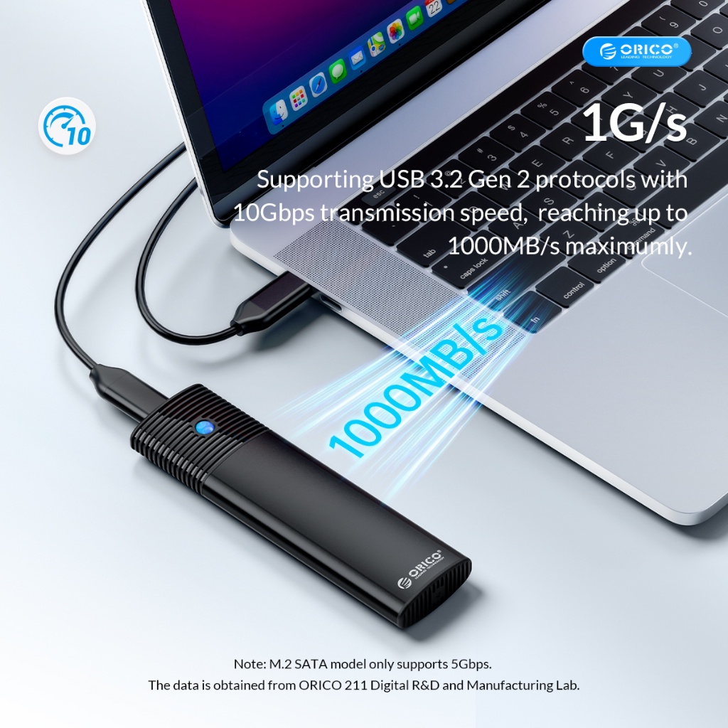 มุมมองเพิ่มเติมของสินค้า ORICO M.2 NVMe SSD Enclosure USB3.2 Gen2 Type-C 10Gbps PCIe SSD Case Compatible with NGFF NVME 2230/2242/2260/2280 SSD For Computer Laptop Phone Macbook (PWM2)