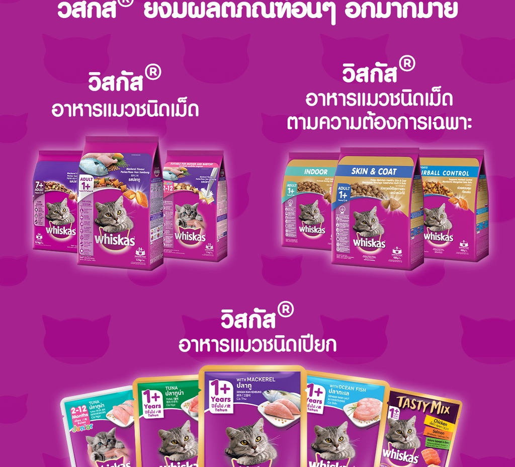 คำอธิบายเพิ่มเติมเกี่ยวกับ WHISKAS วิสกัส อาหารแมว ชนิดแห้ง แบบเม็ด (แพ็ก 3), 1.1/ 1.2 กก.