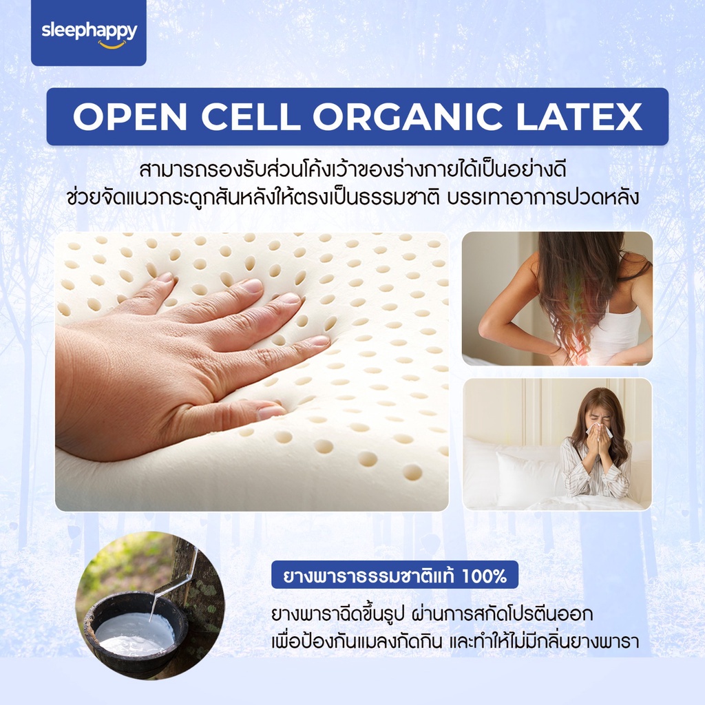SleepHappy รุ่น Element ที่นอนยางพาราแท้ 100% หนา 9 นิ้ว ที่นอนเพื่อสุขภาพช่วยลดอาการปวดหลัง มีให้เลือกขนาด 3.5, 5, และ 6 ฟุต