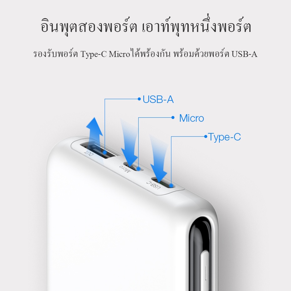 คำอธิบายเพิ่มเติมเกี่ยวกับ ROBOT พาวเวอร์แบงค์ รุ่น RT180 แบตสำรอง Powerbank 10000-20000mah (มี มอก.) เบาบาง ชาร์จเร็วยิ่งขื้น พร้อมสายชาร์จ ประกัน 1 ปี