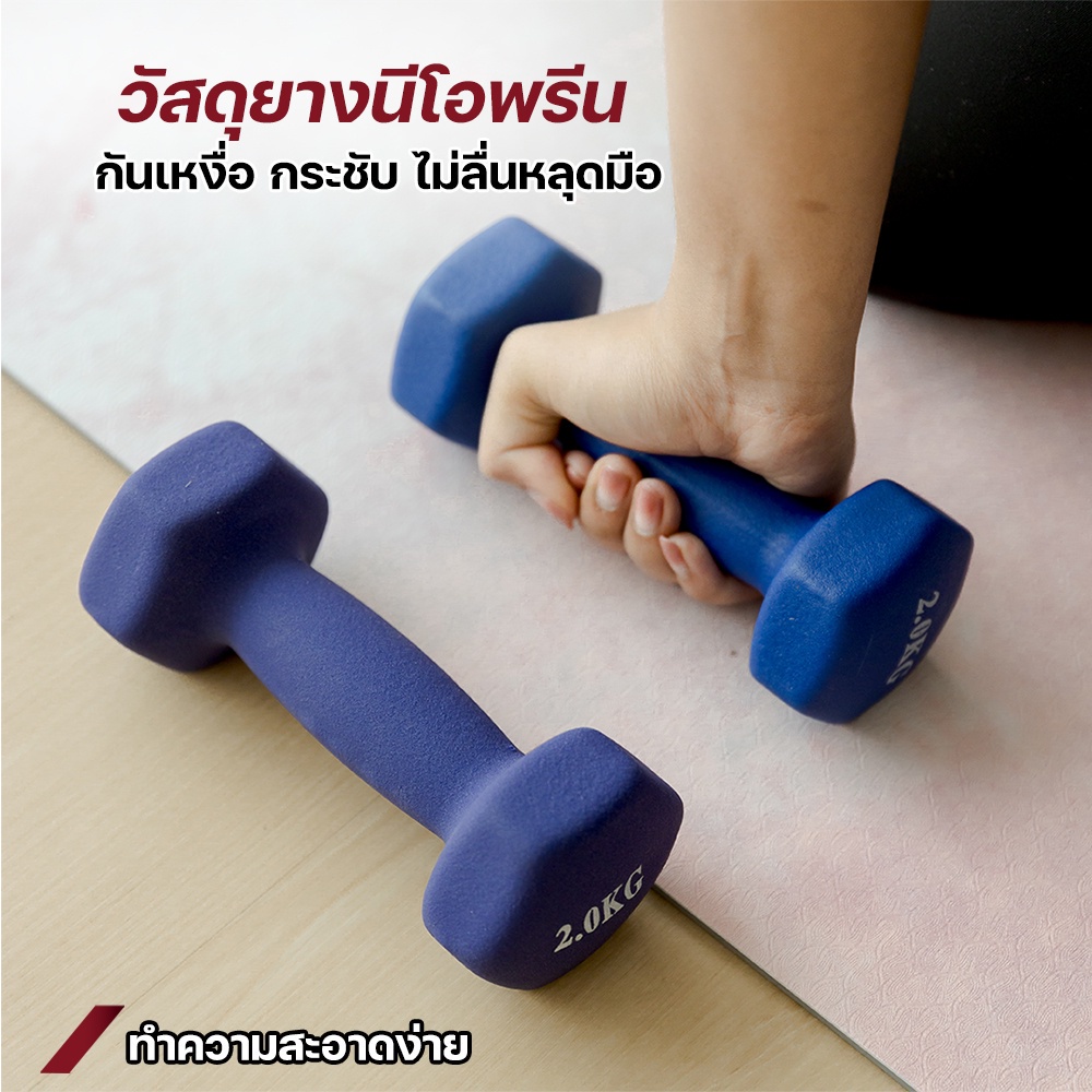 ภาพอธิบายเพิ่มเติมของ XtivePRO Neoprene Dumbbell ดัมเบล ยางนีโอพรีน 0.5 - 2 kg 5 สี น้ำเงิน สีชมพู สีแดง สีเขียว สีม่วง (1 ข้าง)