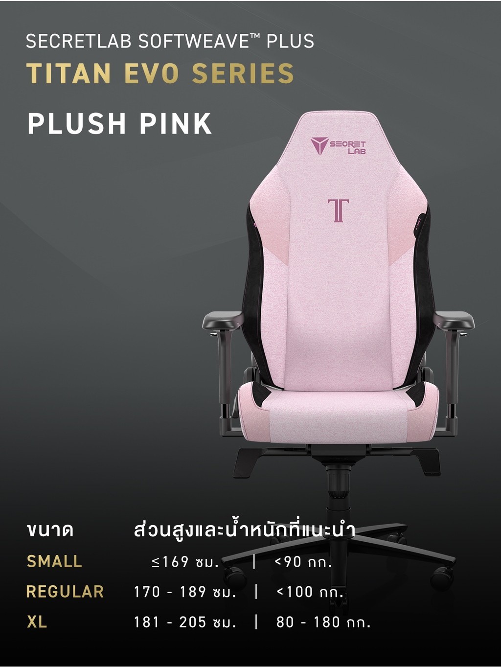 Secretlab รุ่น TITAN Evo เบาะผ้า SoftWeave Plus สีชมพูอ่อน (Plush Pink) เก้าอี้สีชมพู เก้าอี้เกมมิ่งเพื่อสุขภาพ Ergonomic Gaming Chair นุ่มสบาย ตามหลักสรีระศาสตร์