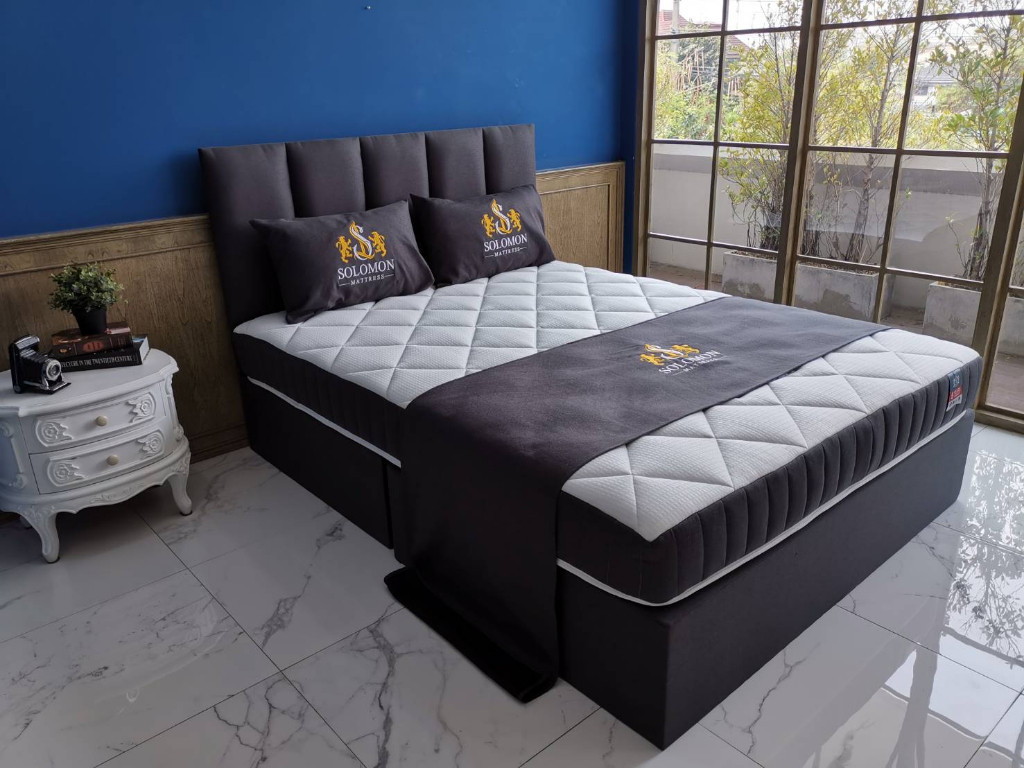Solomon mattress รุ่น BERLIN ชุดที่นอนพร้อมเตียงดีไซน์หรู เลือกได้ทั้งที่นอนสปริงและยางพารา ขนาด 3.5, 5 และ 6 ฟุต
