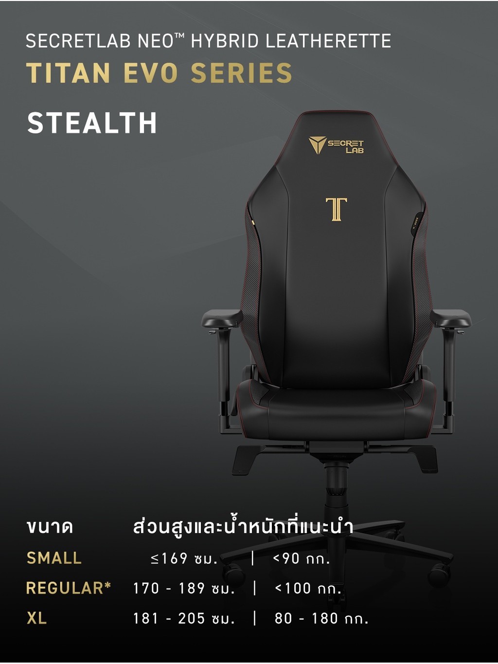 Secretlab รุ่น TITAN Evo เก้าอี้เกมมิ่งเพื่อสุขภาพ Ergonomic E-Sport เบาะหนัง Hybrid NEO สีดำ เก้าอี้สีดำ โลโก้ทอง (Stealth)