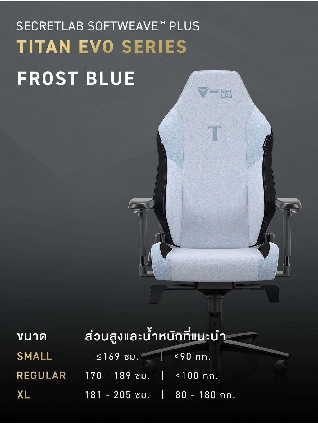 Secretlab รุ่น TITAN Evo เบาะผ้า SoftWeave Plus สีฟ้า เก้าอี้สีฟ้า (Frost Blue) เก้าอี้เกมมิ่ง E-Sport นุ่มสบาย ตามหลักสรีระศาสตร์ เกรดพรีเมี่ยม
