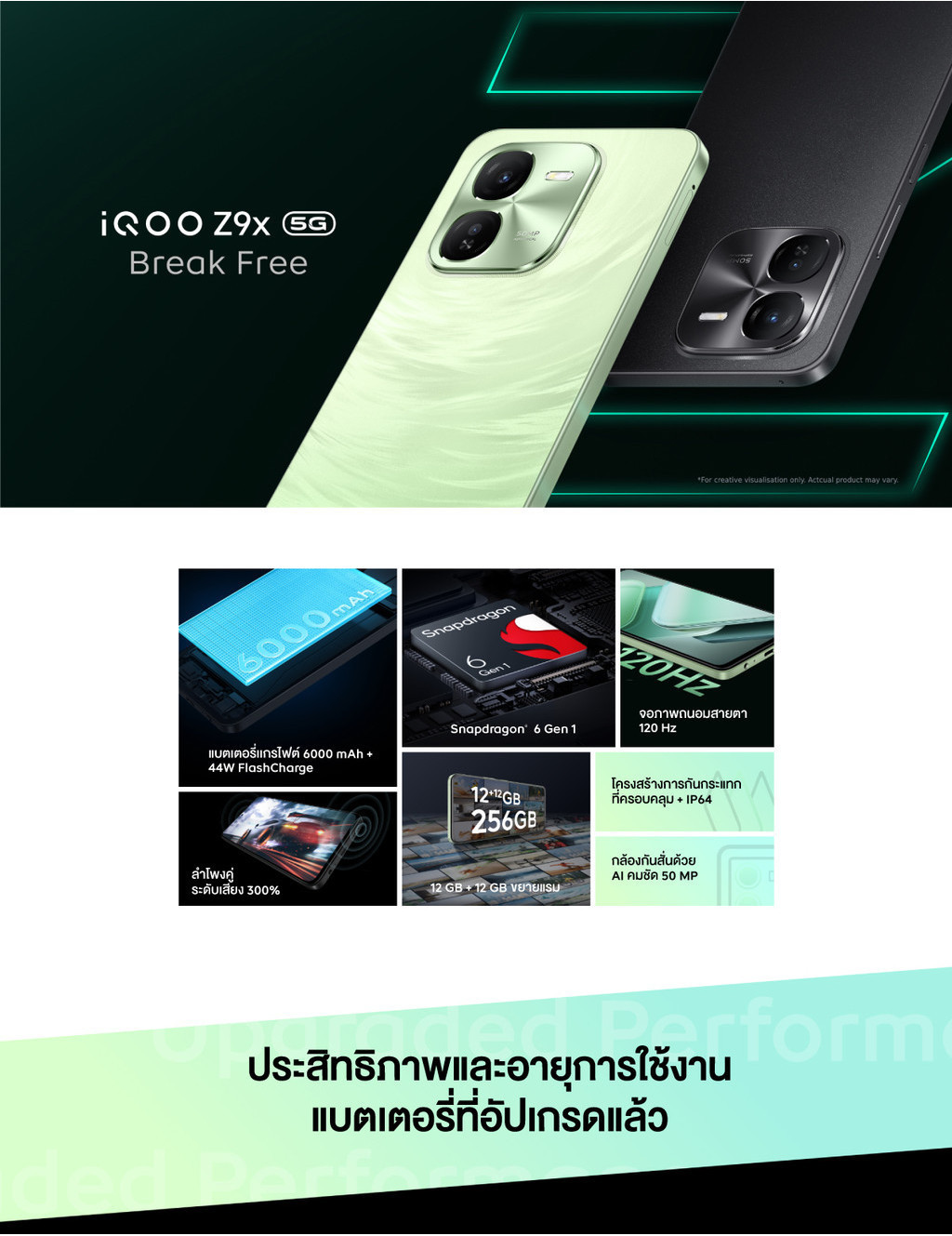 VIVO Special Deal iQOO Z9x 5G (8+128GB) โทรศัพท์มือถือไอคูล | ชิปเซ็ต SDM 6 Gen1 | 6000mAh+44W FlashCharge