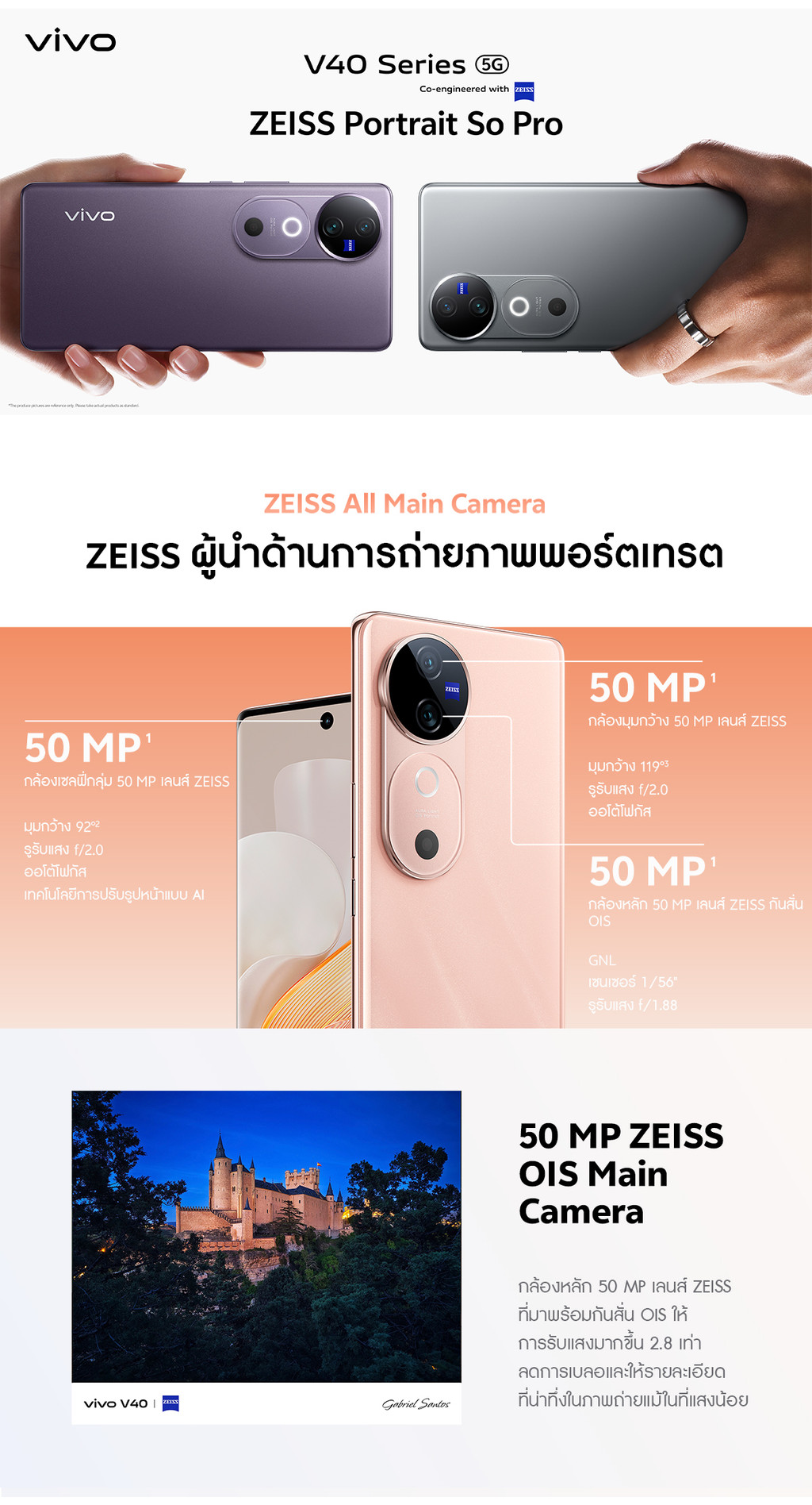 vivo V40 (12+256) CPU : Snapdragon® 7 Gen 3 จอ 6.78 นิ้ว OIS ZIESS+50MP AF Ultra wide