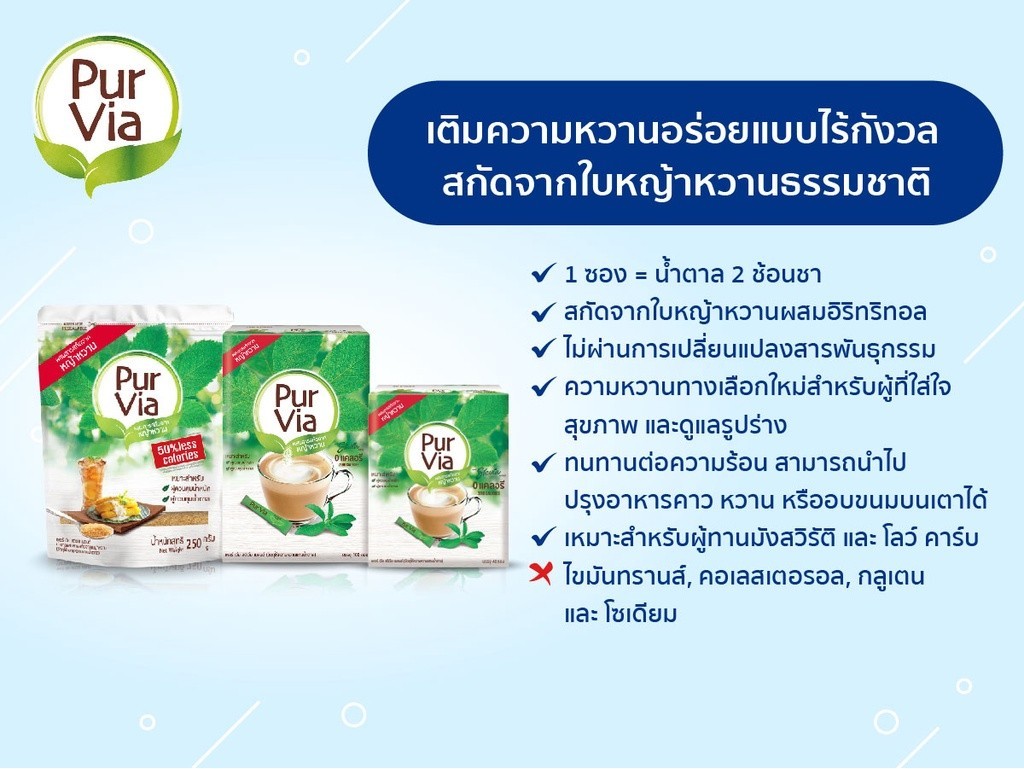 [3 ถุง] Pur Via Sugar Blend เพอร์เวีย น้ำตาลผสมหญ้าหวาน ขนาด 250 กรัม ...
