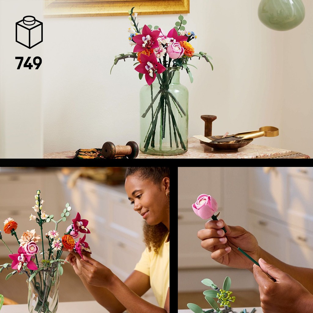 LEGO Botanicals 10342 Pretty Pink Flower Bouquet (749pcs.), Building ...