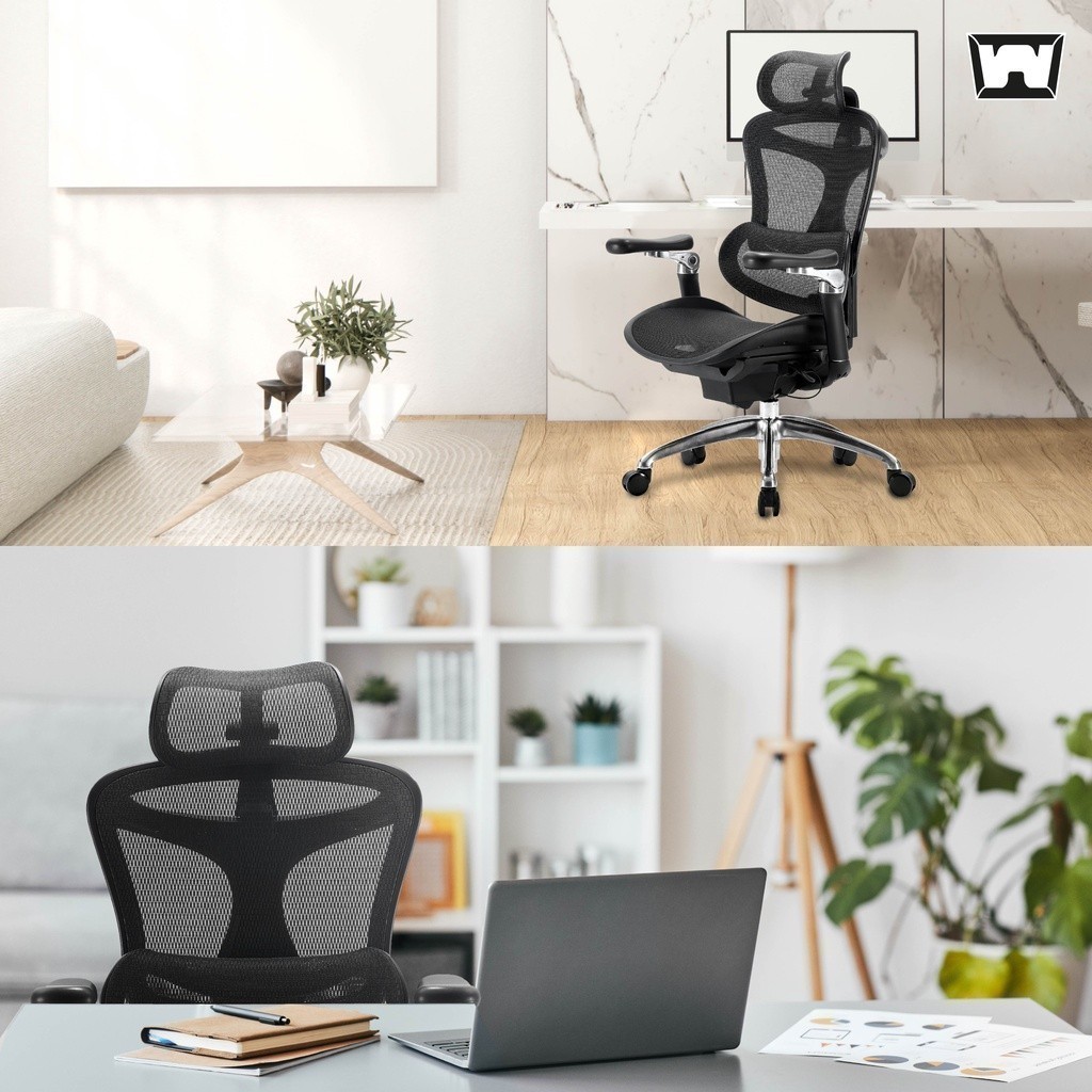 Work Station - Ergonomic chair เก้าอี้ทำงานเพื่อสุขภาพ รุ่น Model E เก้าอี้สีดำ เก้าอี้สีเทา ลดอาการปวดเมื่อย ระบายอากาศดีเยี่ยม เก้าอี้พนักพิงสูง เหล็กชุบโครเมียม ราคาดีรองรับน้ำหนัก 150 kg.