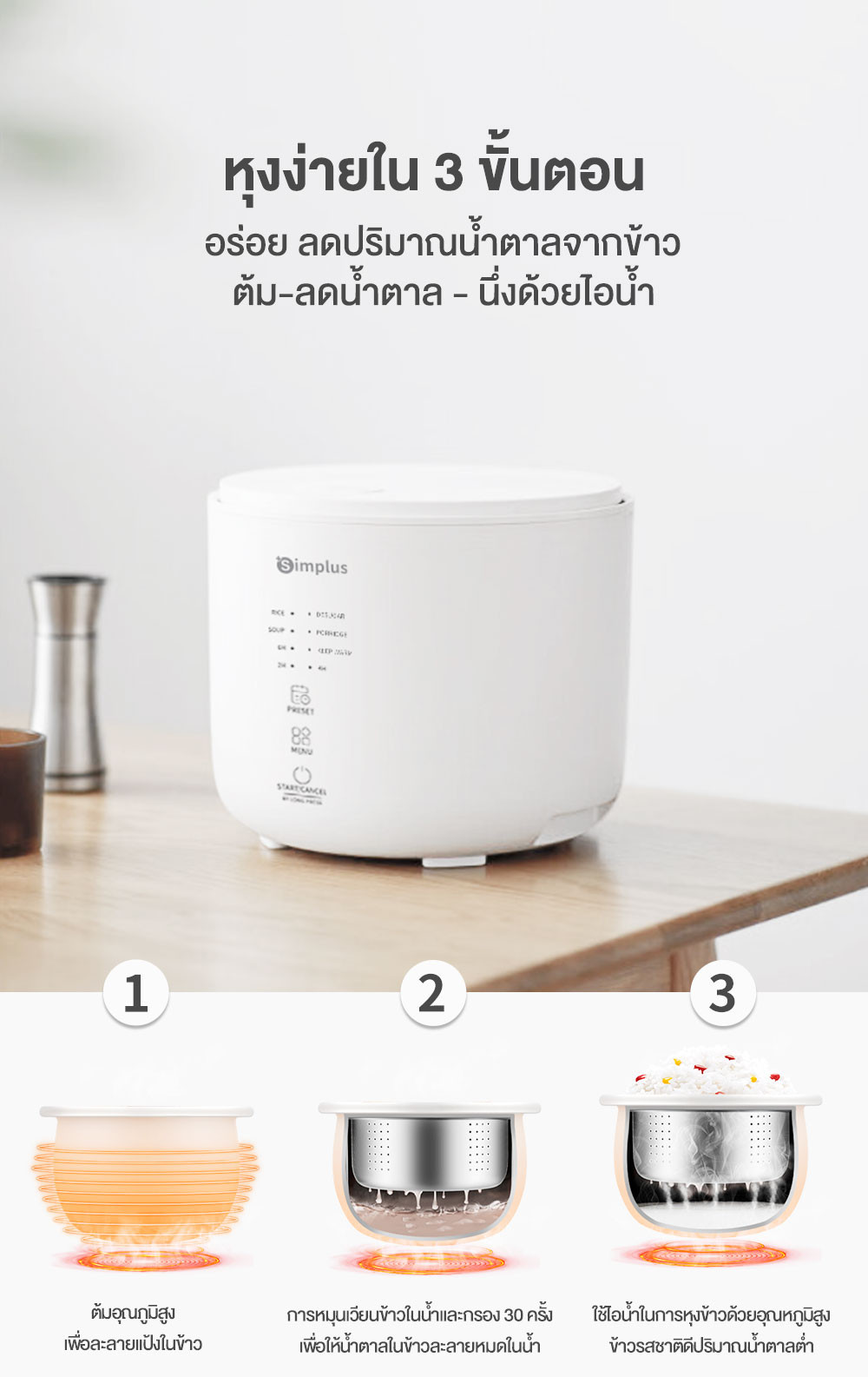 Simplus Rice Cooker หม้อหุงข้าว 2L ลิตร หม้อหุงข้าวขนาดเล็ก หม้อหุงข้าว ...
