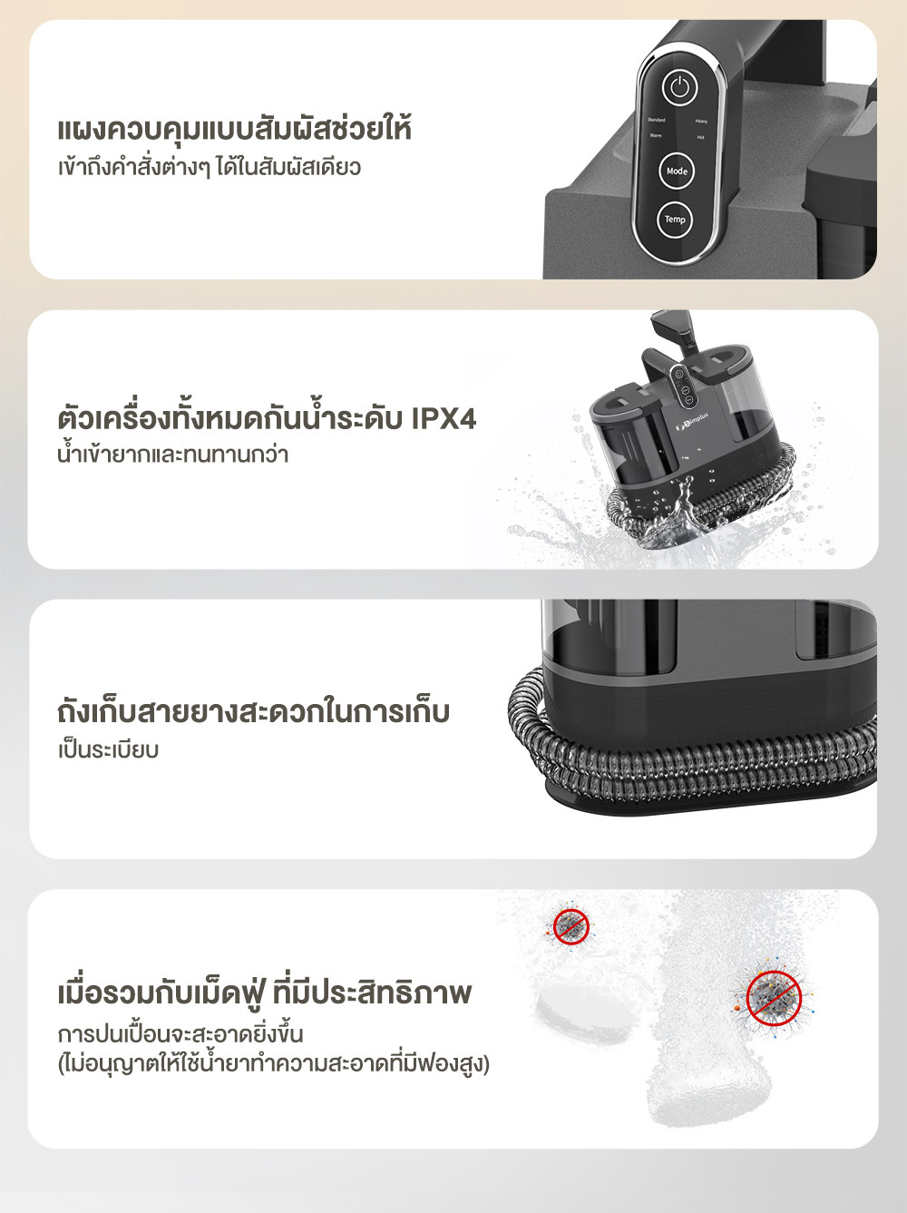 Simplus Carpet Vaccum เครื่องทำความสะอาดพรม เบาะผ้า ใช้ในครัวเรือน ทำความสะอาดด้วยไอน้ำอุณหภูมิสูง BYJH001