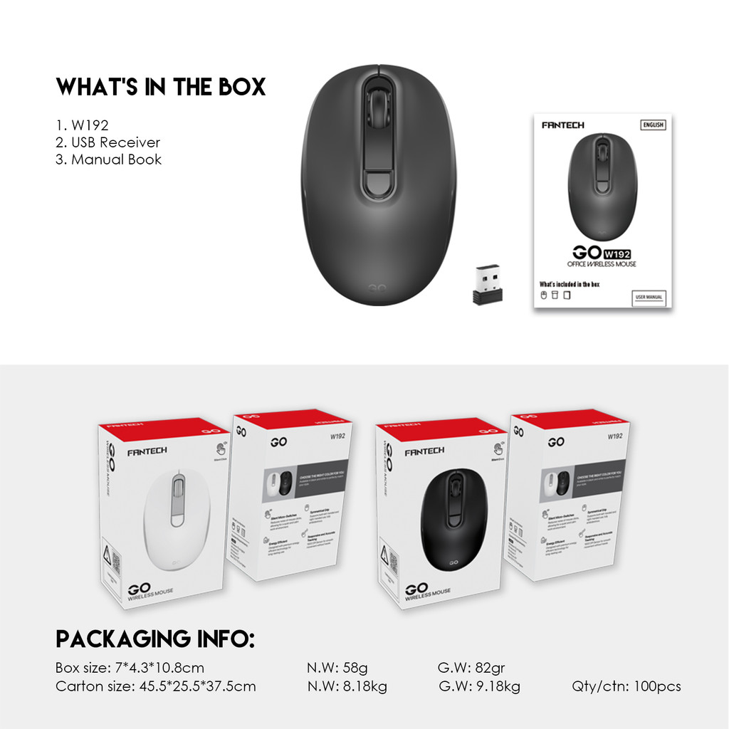FANTECH รุ่น W192 Wireless mouse 2.4G เมาส์ไร้สาย DPI1600 เมาส์ออฟฟิศ ...