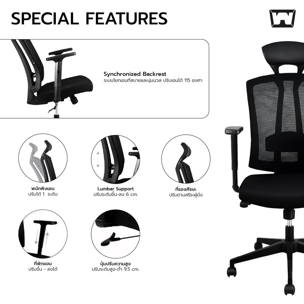 Work Station - Office chair เก้าอี้ทำงาน รุ่น Tigra เก้าอี้พนักพิงสูง เกรดคุณภาพ ระบายอากาศดีเยี่ยม รองรับน้ำหนัก 120 kg.