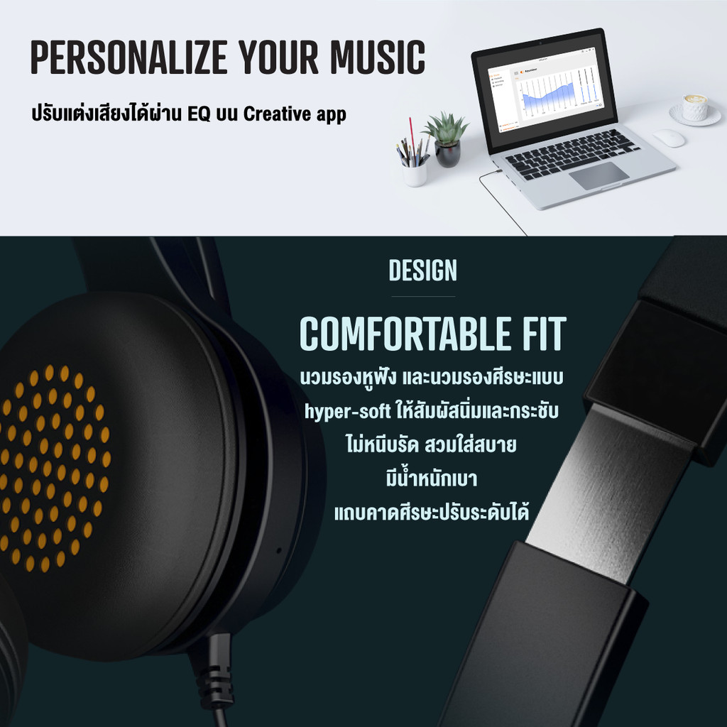CREATIVE หูฟัง Chat USB หูฟังเฮดเซ็ตพร้อมก้านไมค์ที่ปรับได้ และ ...