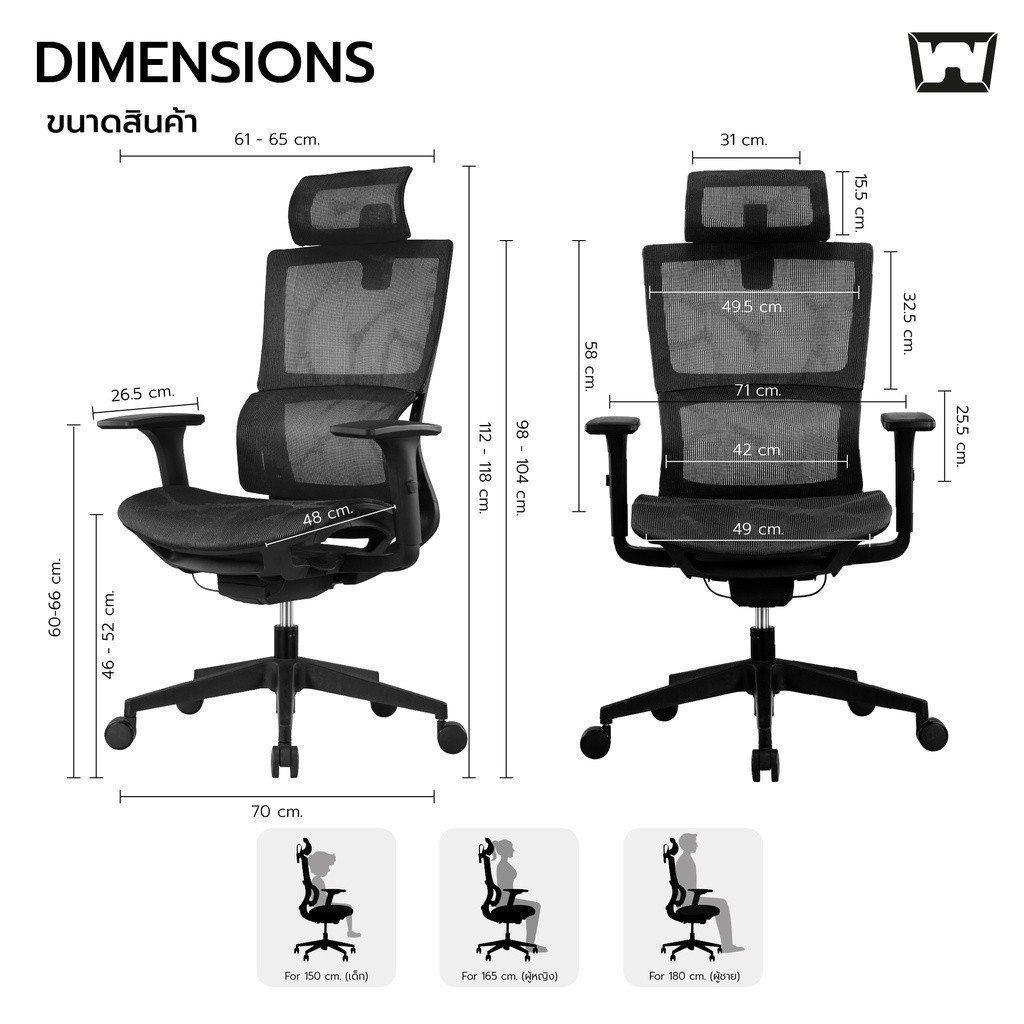 Work Station - Ergonomic chair เก้าอี้ทำงานเพื่อสุขภาพ รุ่น Model T เก้าอี้สีดำ ระบายอากาศดีเยี่ยม ราคาดีลดอาการปวดเมื่อย เก้าอี้ทำงาน รองรับน้ำหนัก 120 kg.