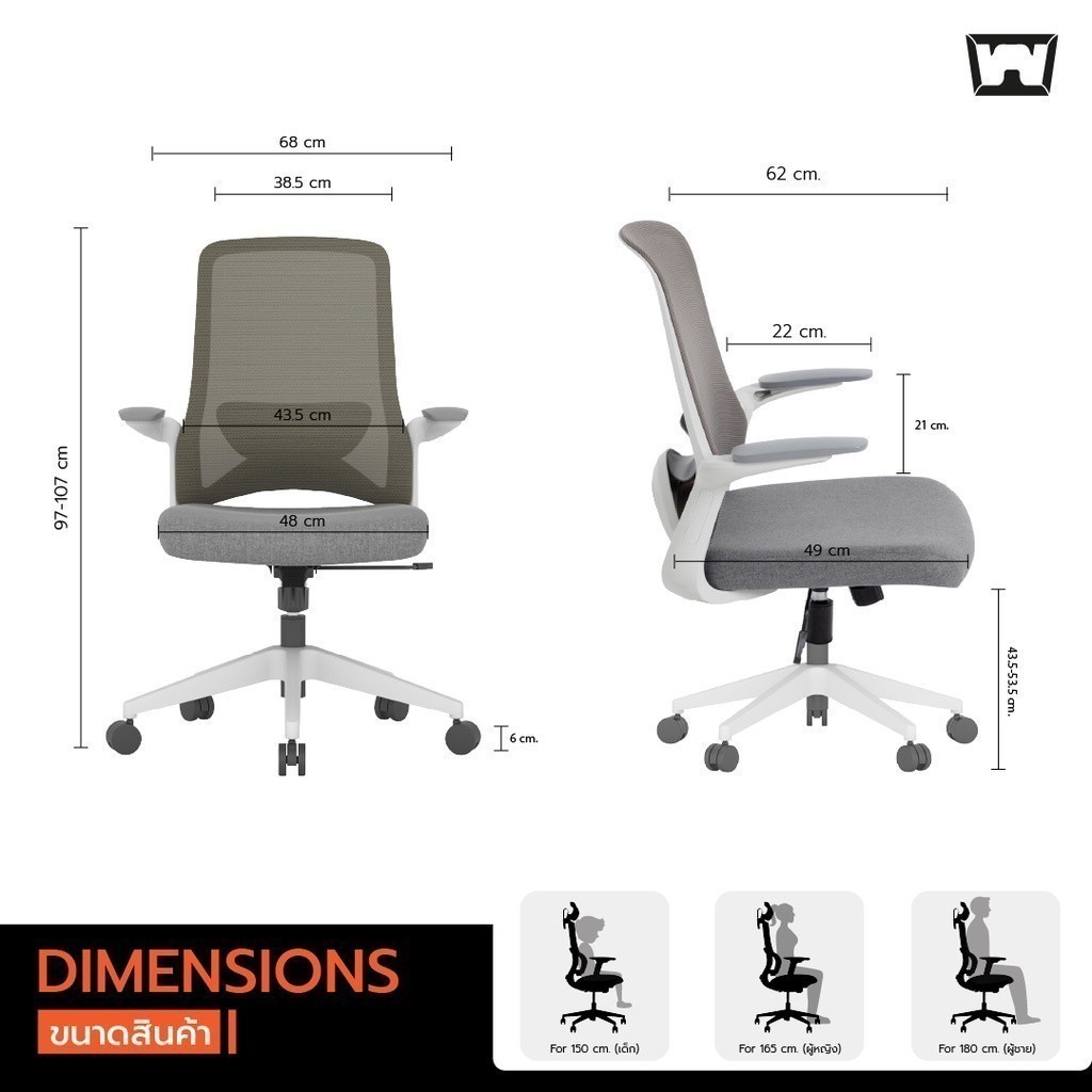 Work Station - Office chair เก้าอี้ทำงาน รุ่น Klimt เก้าอี้สำนักงาน เก้าอี้นั่งทำงาน เก้าอี้พนักพิงต่ำ เก้าอี้สีเทา เก้าอี้สีฟ้า เก้าอี้สีเขียว เก้าอี้สีชมพู ราคาดี รองรับน้ำหนัก 136 kg.