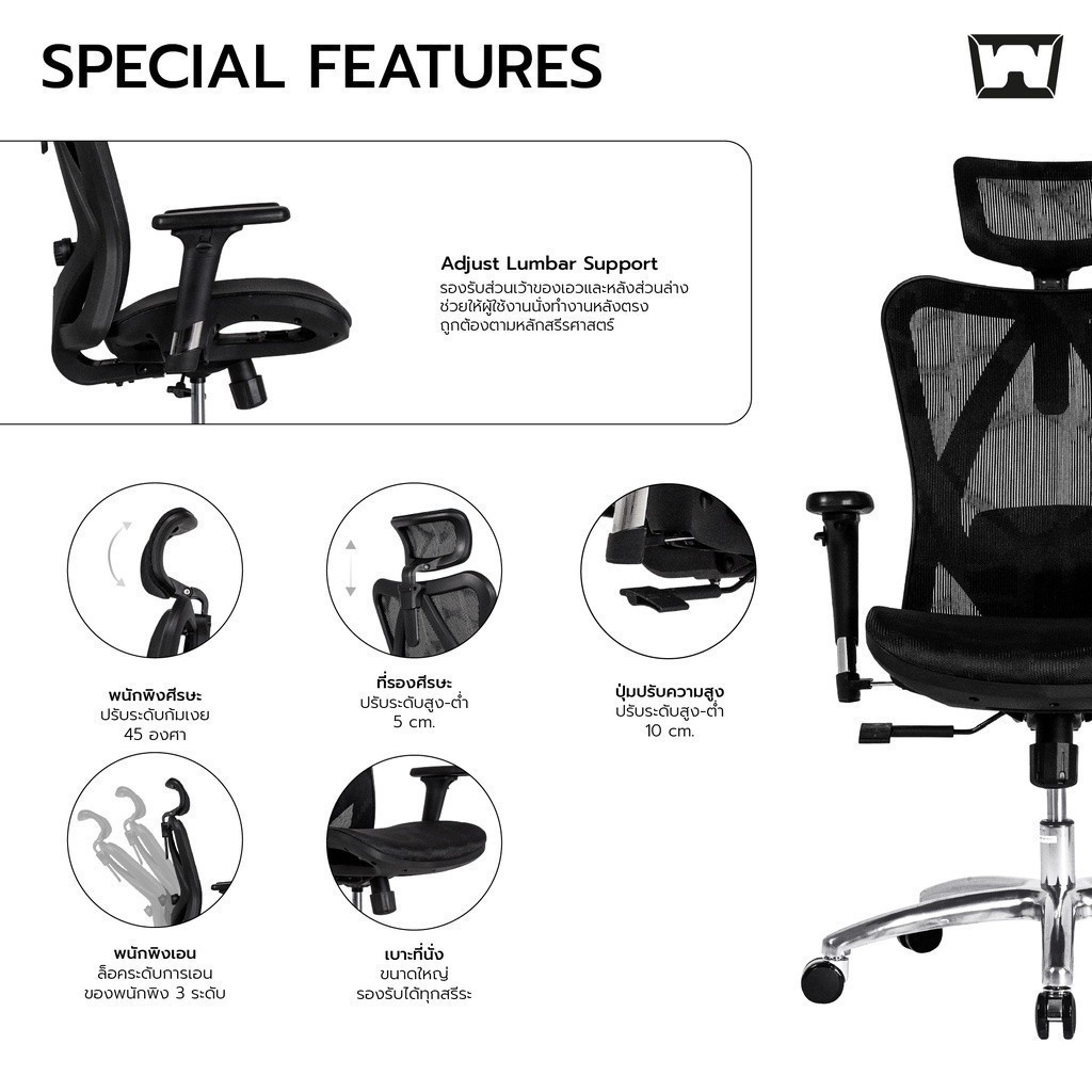 Work Station - Ergonomic chair เก้าอี้ทำงานเพื่อสุขภาพ รุ่น Model M เก้าอี้สีดำ เก้าอี้สีเทา นุ่มสบาย ตามหลักสรีระศาสตร์ เหล็กชุบโครเมียม เกรดพรีเมี่ยม เก้าอี้พนักพิงสูง รองรับน้ำหนัก 130 kg.