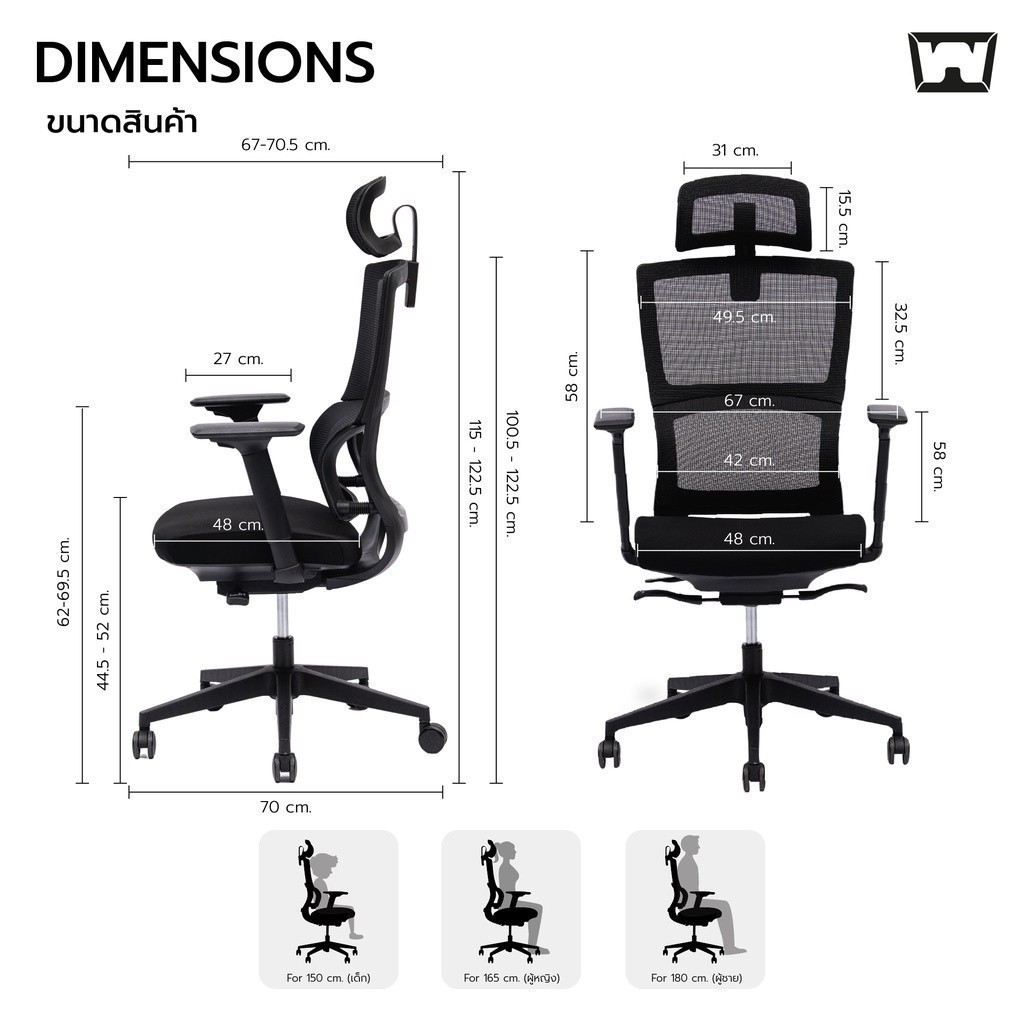 Work Station - Ergonomic chair เก้าอี้ทำงานเพื่อสุขภาพ รุ่น Model T เก้าอี้สีดำ ระบายอากาศดีเยี่ยม ราคาดีลดอาการปวดเมื่อย เก้าอี้ทำงาน รองรับน้ำหนัก 120 kg.