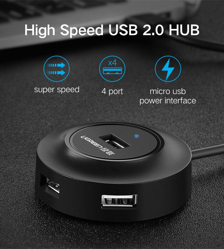 UGREEN CR106 USB 2.0 Hub 4 Port With Micro Usb Power ตัวเพิ่มช่อง USB 2 ...