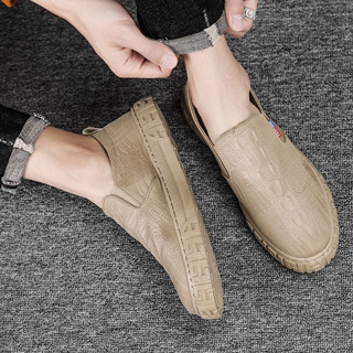 สินค้า QiaoYiLuo ผ้าไหมน้ำแข็งผ้าร่มรองเท้าผู้ชายรุ่นใหม่ของเกาหลีแนวโน้มของรองเท้าแบบสวม loafer รองเท้าระบายอากาศลายจระเข้รองเท้า