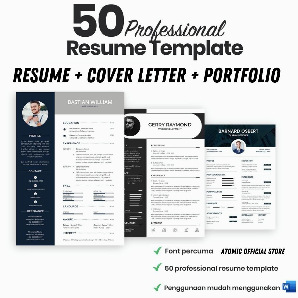 50-sets-quality-professional-resume-cv-cl-templates-mixed-format-microsoft-word-psd-ai-template-resume-murah